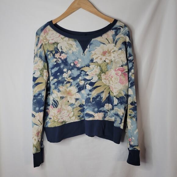 Polo Ralph Lauren- Floral sweatshirt- with navy blue trim- size Medium - Picture 1 of 7